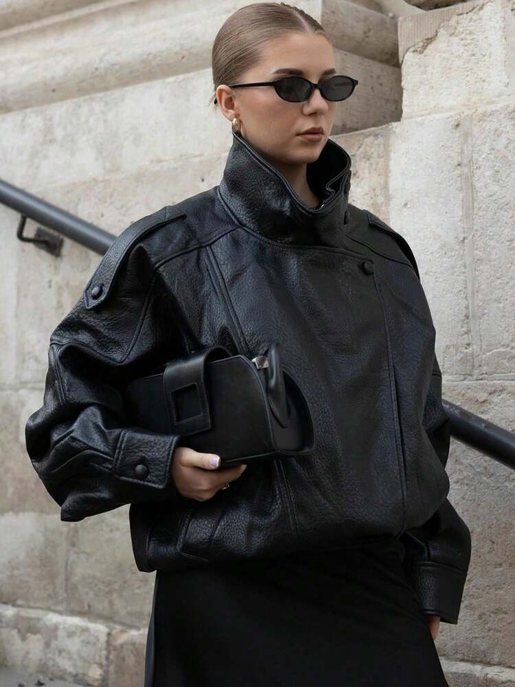Chaqueta de cuero asimétrica Gatita